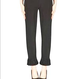 Joseph Ribkoff Black Cropped Pants with Fringe Hem